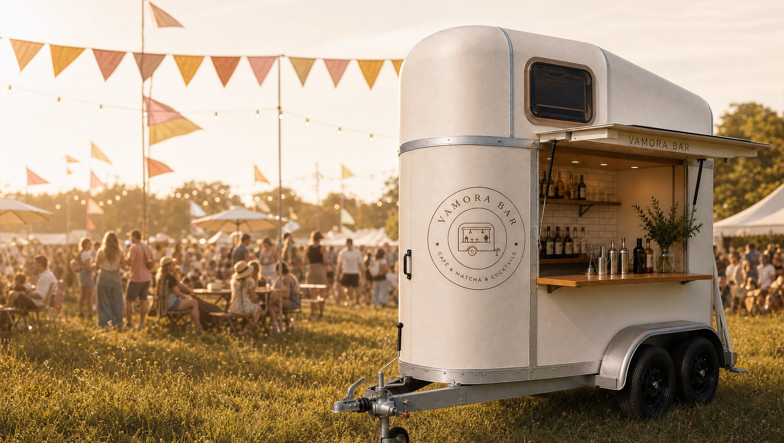 Vamora Bar auf einem Fest, Gäste vor dem Anhänger
