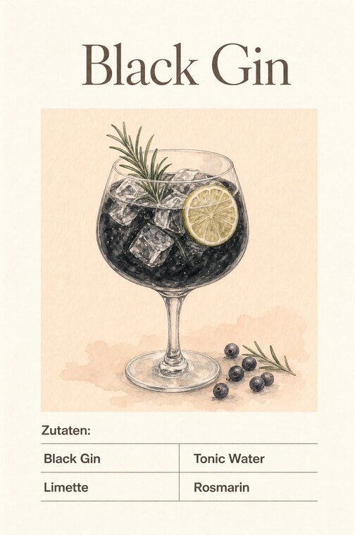 Rezeptkarte Black Gin